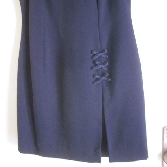 Oberon Women Size 8 VINTAGE Classic Navy Career Sheath Dress Sleeveless Rear Zip - Picture 6 of 11